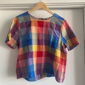 Multicolor colorful gingham crop with button back